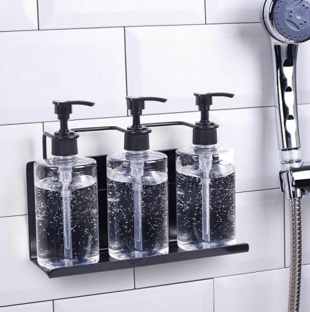 Triple Wall Fixture Bottle Holder Shelf for Hotel Supply-Matte Black - Hotel Amenity Dispenser Organizer
